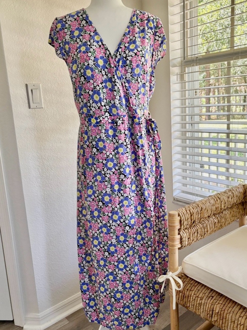 J. Crew Floral Midi Dress — Pink, Blue, Yellow, White, Green
